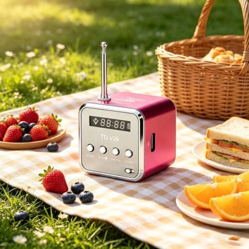 Mini Radio Bluetooth Speaker, Portable FM Radio, Outdoor Wireless Mini Speaker, Music Speaker, MP3 Player, Sound Station, USB, Line-In, Micro SD TF (Pink) — view 3