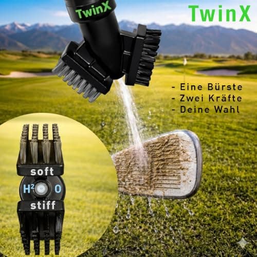 TwinX Premium Golf Brush with Water Tank & Spray Function Dual Bristle System for All Golf Clubs Brush for Club Cleaning CaddieMag & Carabiner for Golf Bag Golf Accessories, Pack of 1 — view 3