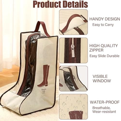 3 Pcs Boot Storage,Short and Tall Boots Storages,Portable Protector Bag Dust Proof Travel Shoe Bags with Handle Boots Organizer for Packing Travel and Daily Use — view 2