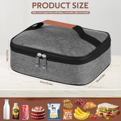 lohey Insulated Lunch Bag for Men Women Kids, Small Lunch Box Adults Cool Bag with Handle, Portable Thermal Cooler Box Bag for Work, School, Picnic Outdoor (Gray) — view 2