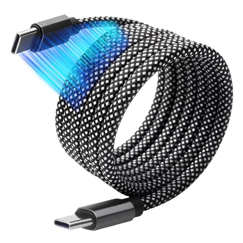 Magnetic USB C Cable 60W, Coiled USB-C to USB-C Retractable Nylon 1M