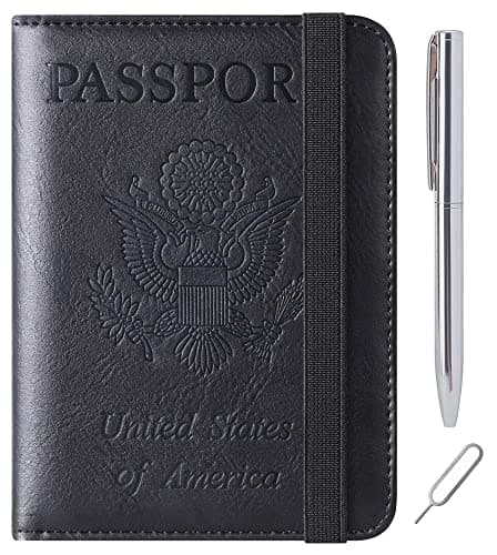 Passport Holder Cover Wallet Travel Essentials Leather RFID Blocking Case Vacation Luggage Must Haves Travel Accessories for Men Women, 116#Black, Upgraded