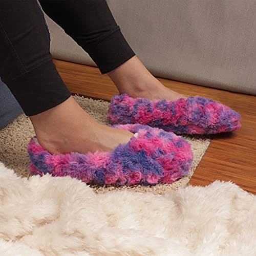 BambooMN Adult Super Soft Warm Cozy Fuzzy Soft Touch Sleeper Slippers Non-Slip Lined Socks - Purple Puree - X-Large (UK Size 8-9) — view 2