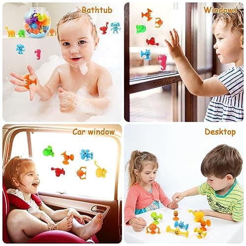 BelleStyle Suction Bath Toys for Kids, 26 Pcs Silicone Sensory Travel Toys with Suction Cup Bees & Animals, Montessori Building Toys for 3-7 Years Old Boys & Girls — view 4