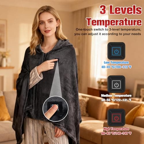 USB Heated Shawl Blanket, 150 * 80cm Heated Blanket Electric Throw, Wearable Heated Wrap with 3 Temperature Settings, 9 Heating Zones, Soft Flannel Heated Blanket Throw, for Home Office Travel — view 3
