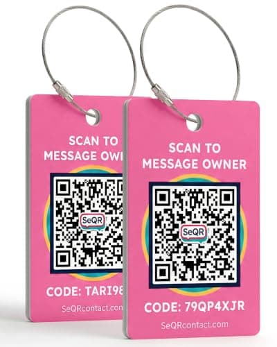 Smart Luggage Tags | Privacy QR Code Luggage Tag, Pink, 2"x3"