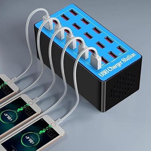 Balabaxer Blue USB Charger Station, 20-port 100W/20A multi-device USB charging station, is a versatile multi-port charger designed for smartphones, tablets, and various other devices. — view 6