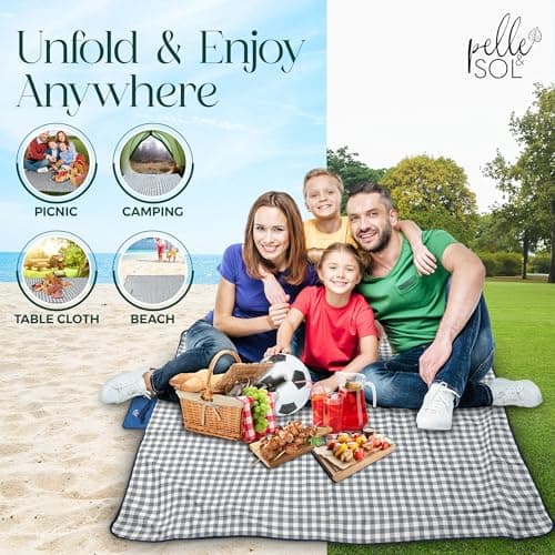 Pelle & Sol Picnic Blanket Waterproof, 200x140CM Foldable Picnic Mat - Outdoor Beach Blanket - Slip Resistant w/Carrying Handle - Sandproof & Washable Beach Mat for Garden, Hiking, Camping — view 5