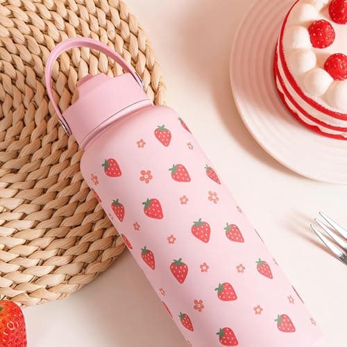 Bryxora Insulated Water Bottle with Straw Lid (800ml) - 24 Hours Cold - Iced for 48 Hours - Leakproof - BPA Free - Easy to Carry - Vacuum Insulated Double Walled Stainless Steel Flask (Strawberry) — view 5
