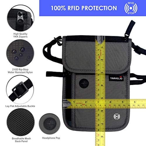 Passport Holder Men & Women RFID Blocking Hidden Travel Neck Wallet Stash Pouch (Black) — view 3