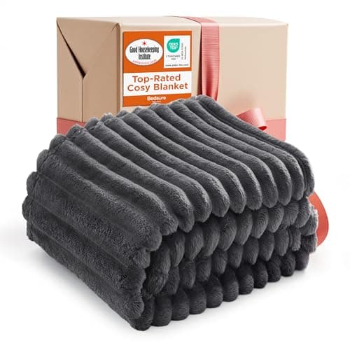 Bedsure Fleece Throw Blanket for Bed - Fluffy Throw, Dark Grey, 150x200 cm