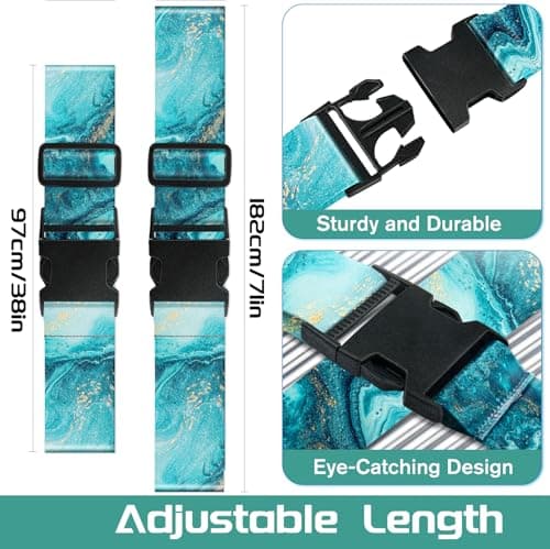 OffiEase Luggage Straps for Suitcases Travel Belt - Baggage Identifiers Suit Case Accessories with Buckle Nylon Adjustable Band Over Handle for Airport 2 pack Cyan Marble — view 2