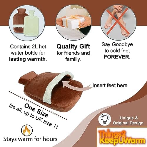 Things2KeepUWarm Heated Foot Warmer Hot Water Bottle Brown - Unisex Foot Muff for Cold Feet, Arthritis and Reynauds Pain Relief — view 3