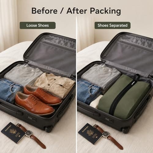 Travel Shoe Bag, Olive Green, Foldable, Fits Shoes Up to UK Size 12 — view 6