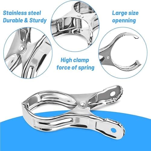 YFelomatric 8 Large Stainless Steel Clothespins With Spring Mechanism For Beach Towels Bedding And Thick Clothes 9 X 6 Centimeters — view 3