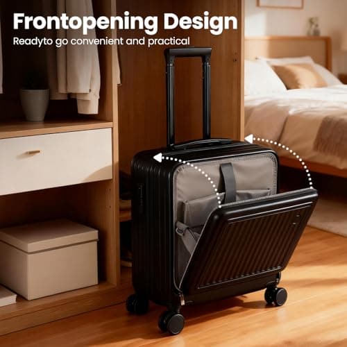 GREENSAPPIRE 18 Inch Carry-On Luggage with Dual Laptop Compartments – Lightweight ABS+PC Hard Shell Suitcase with TSA-Approved Lock, Smooth 4-Spinner Wheels, Durable Travel Case for Air Travel (Black) — view 3