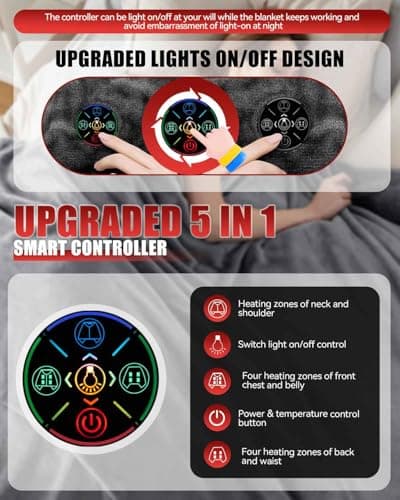 Olutula USB Heated Blanket with Zipper, 2025 Upgraded Large Size Heated Blanket Throw 150x85cm, Fast Heating with 9 Zones, 3 Temperature Levels Thick Flannel Electric Blanket for Home (DarkGray) — view 4