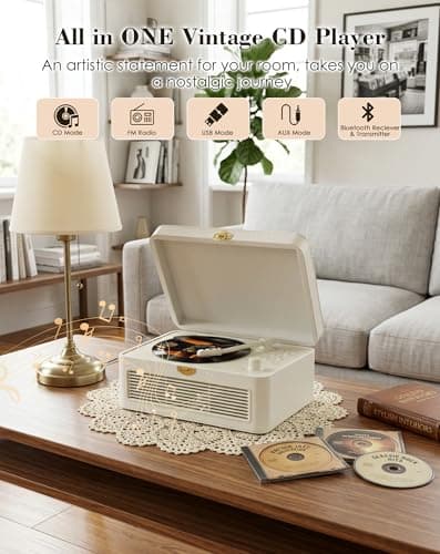 KOVCDVI Retro CD Players for Home with Bluetooth, Radio & Speakers White — view 2