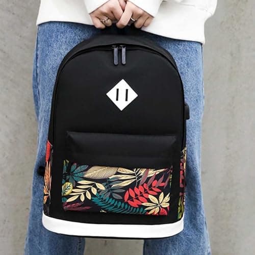 Cute Backpack Leaf Pattern 3-Piece Travel Set Business Daypack Style — view 4