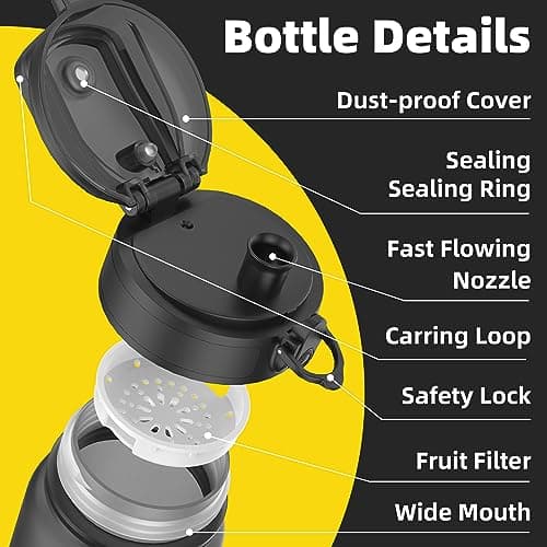 OLDLEY 1L/32oz Sports Water Bottle, 1000ml Motivational Drinks Bottle with Time Markings Leak Proof Drink & Lock Cover & No Straw, BPA Free for Adults Women Men Gym School Cycling Running Hiking — view 2