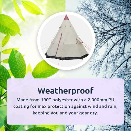 Redcliffs Teepee Camping Tent | 2-3 Person, Spacious & Durable Tipi, 250x250x240cm, Weather-Resistant Polyester with Easy Setup, Ideal for Family, Group Camping, Festivals & Outdoor Adventures — view 3