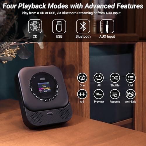 August SE15 Rechargeable Portable Bluetooth 5.3 CD Player with Earphones — view 2