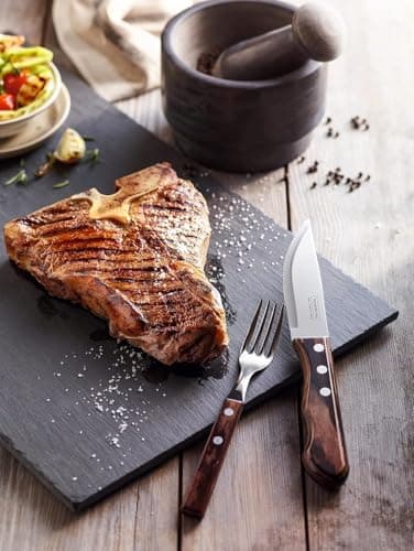 Tramontina 5” Jumbo Steak Knives, Sharp Knife with Wooden Handle, ‎Camping, Kitchen, Rustic, Dishwasher Safe (4 Pcs Cutlery Set) — view 5