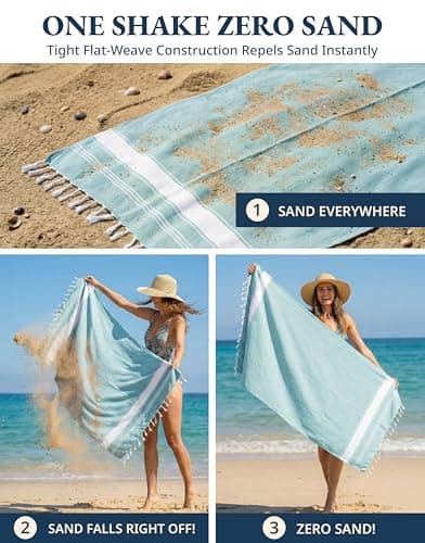 LANE LINEN Oversized Beach Towel - Cotton Rich Beach Towels 4 Pack, Pre-Washed Pool Towel, Extra Large Beach Towel, Quick dry & Sand Free, Lightweight Travel Towel, 39"x71" - Aqua — view 5