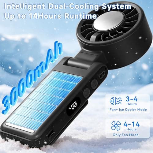 Handheld Portable Turbo Fan with Ice Cooling, Foldable Clip on fan(Black) — view 3
