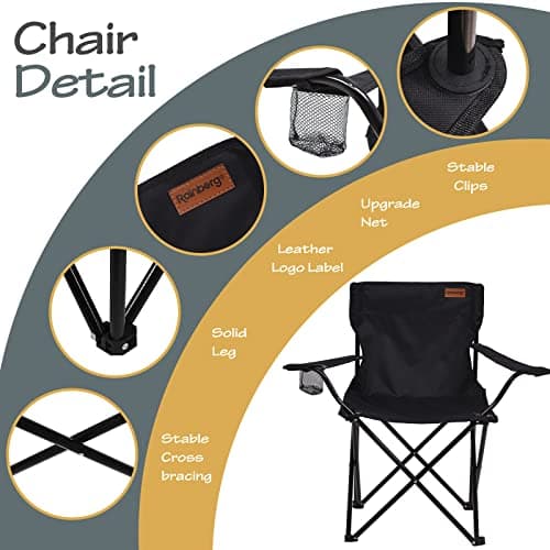 Rainberg Folding Camping Chairs, Comfortable Heavy Duty Structure, Extra Wide Garden Chair with Hard Armrest, Foldable Fishing Chair Outdoor Fold up, Cup Holder with Carry Bag. (Pack of 2, Black) — view 4