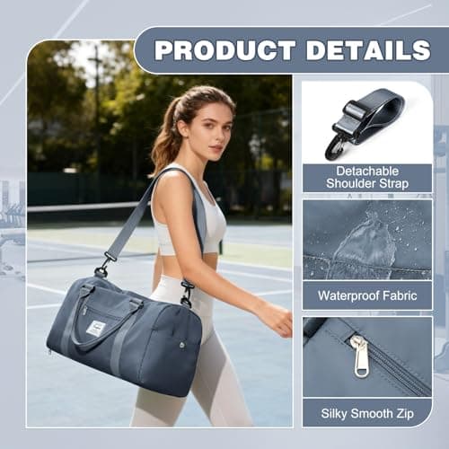 WEPLAN Gym Bag Womens Men Sports Fitness Bags Weekend Overnight Bag Travel Duffle Bags for Women with Shoes Compartment Wet Pocket,Holdall Hospital for Swimming Carry on Hand Luggag,A13-Gray Blue — view 6