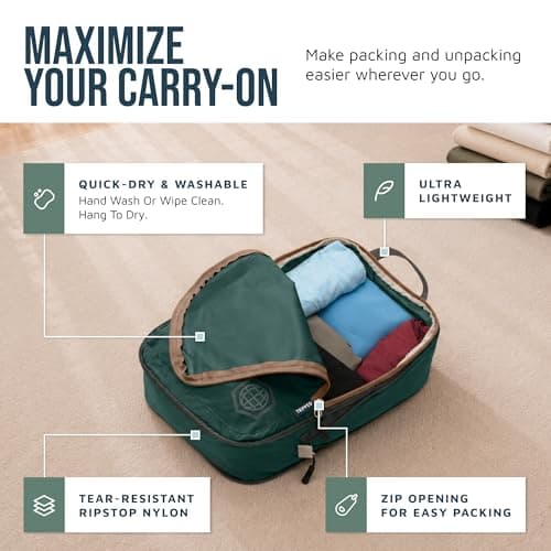 Compression Packing Cubes for Travel- Packing Cubes and Travel Organizers, Green and Brown, 6Piece, Classic — view 3