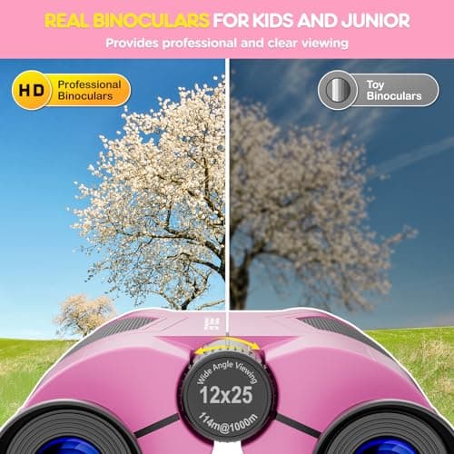 BNISE Kids Binoculars for Girls 10x25 Compact Camping Hiking Gift Pink — view 3