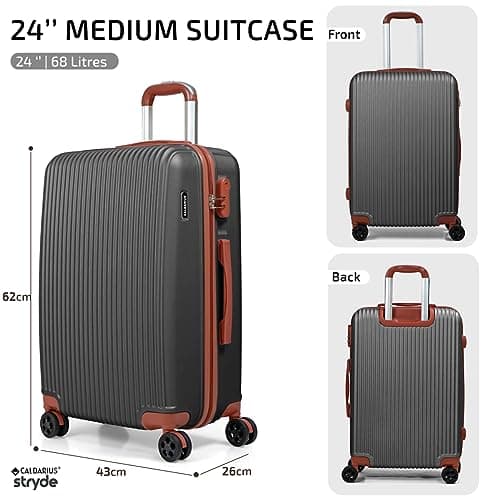 CALDARIUS Hardshell Luggage | Durable Suitcases | Lightweight & Secure with Combination Lock | Smooth 4 Dual Spinner Wheels | Ideal Travel Bag & Luggage Sets (Grey, Medium 24") — view 2