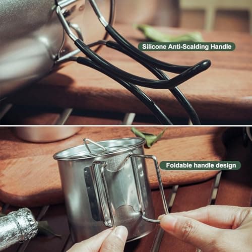 Aomiun 5 PCS Stainless Steel Camping Cookware Set, Camping Pot Pan Cup with Foldable Handles for Backpacking Camping Hiking — view 3