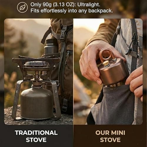 Mini Spirit Burner Alcohol Stove Small Camping Portable Copper Lightweight Alcohol Stove With Stand Windproof for Hiking Fishing Outdoors Picnic with Mesh Bag (01# Gold, Small/ 5.8 × 5.8 × 2) — view 5