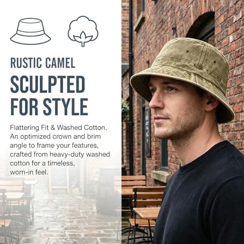 Fjquamitix Bucket Hat Washed Cotton Wide Brim Sun Hat Summer UV Protection Retro Vintage Fishing Hat Unisex for Outdoor Beach Travel (UK, Alpha, XL, Camel) — view 3