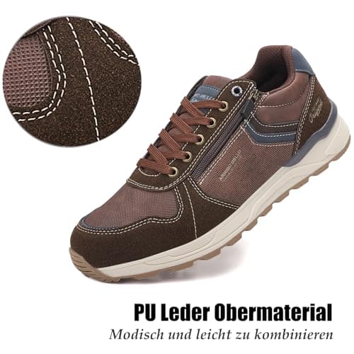 Mens Trainers Casual Shoes with Zip Non Slip Breathable Sneakers Brown — view 3