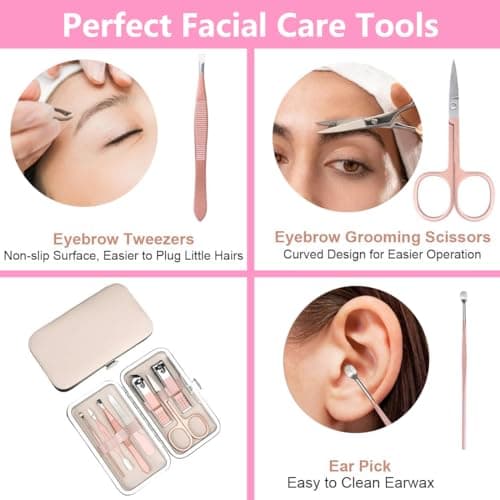 DOETYD 7 in 1 Manicure Set Professional Nail Clipper Nail Scissors Stainless Steel Nail Care Tool Eyebrow Grooming Kit Portable Travel Pedicure Kit with Luxurious Leather Case for Men & Women — view 6