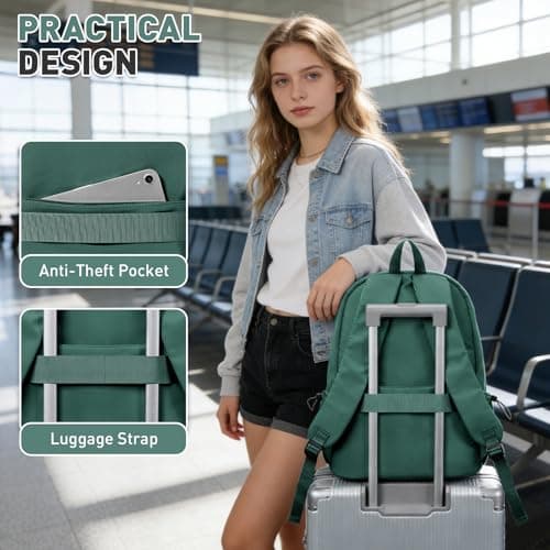 HYC00 School Backpack for Teens Secondary School Bag Girls Boys College Backpack Water Resistant 15.6” Laptop Backpacks for Women Men Anti Theft Rucksack Bags Work Bookbag Student Daypack,Army Green — view 5