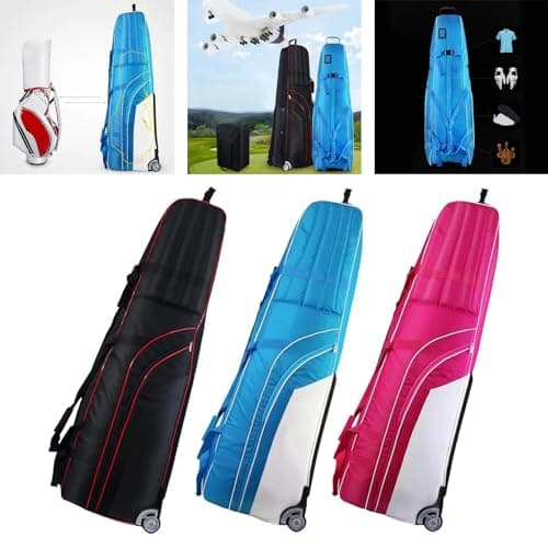 L6NqIAG Carry Golf Club Carry Bag Heavy Duty Golfs Travel Bags for Airlines Travel Padded Golf Club Travel Bag Nylon with 2 Wheel Golf Travel Bag(Pink) — view 4