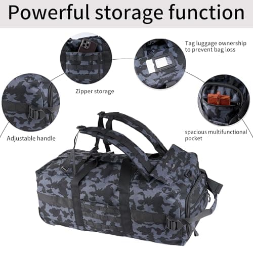 80L Waterproof Rolling Duffel Bag with Quick-Release Straps, Military Tactical Wheeled Foldable For Deployment Traveling Camping Sporting, Camouflage (Adjustable handle), Military Style — view 3