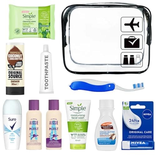 Travel Toiletries Set for Women - Mini Toiletries Kit for Holiday, Hospital, Overnight Stays, Airport Security Approved Travel Size with Airport Approved Security Bag, Essential Items