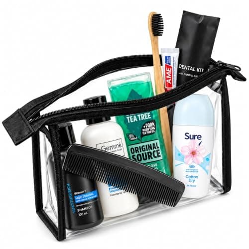 Women's Travel Toiletries Set with Clear Toiletry Bag – Travel Kit with Shampoo, Conditioner, Shower Gel, Anti-Perspirant, Dental Kit & Comb, Travel Essentials for Holidays, Overnight Stays