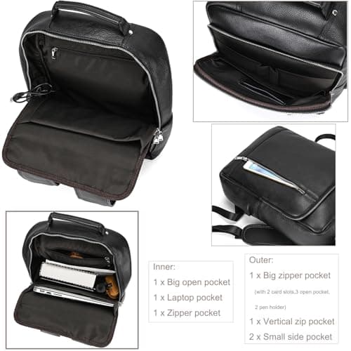 LUUFAN Genuine Leather Backpack Men Casual Daypack Vintage 15.6 Inch Laptop Rucksack Business Slim Travel Outdoor Shoulder Bag with Trolley Sleeve (Black) — view 6