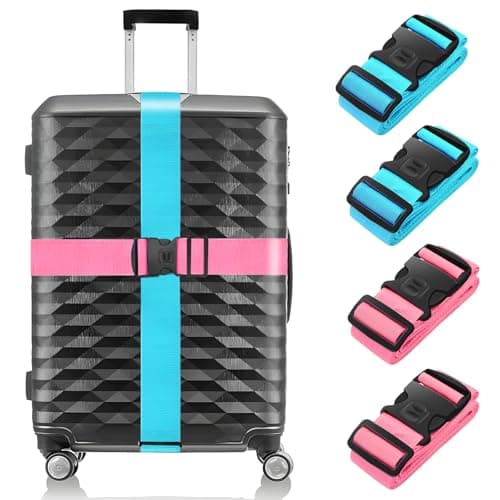 BILIONE 4 Pcs Luggage Straps for Suitcases Strap Lockable Suitcase Belts