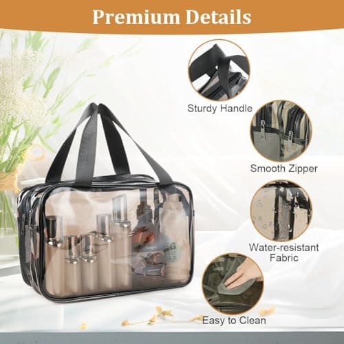 Aucuu Clear Toiletry Bag, Portable Travel Makeup Bag, Wet Dry Separation PVC Wash Bags, Large Capacity Travel Toiletries Case, Waterproof Makeup Bags with Handles, Clear Cosmetic Bag for Women Girls — view 3