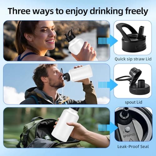 FOLAI Insulated 2 Litre Stainless Steel Water Bottle with Straw Lid and Flex,Adult Large Drinks Bottle,Large Gym Sports Metal Drinking Flask,for Outdoor, Hiking, Riding, and Gift Giving（Black） — view 2
