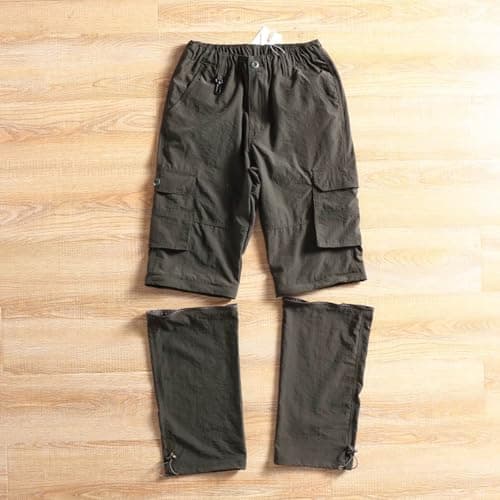 Men's Convertible Cargo Pants with Detachable Legs, Straight Fit for Hiking and Travel, Lightweight and Breathable for Spring Summer Autumn, Multi-Pocket Design for Everyday Utility (Green, XL) — view 3