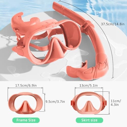 HINATAA Snorkel Set Adults, Fashionable Macaron Colors Frameless Snorkeling Mask, Ultra Wide View Anti-Fog Snorkel Mask Set, Portable Professional Diving Snorkeling Set (Pink) — view 6